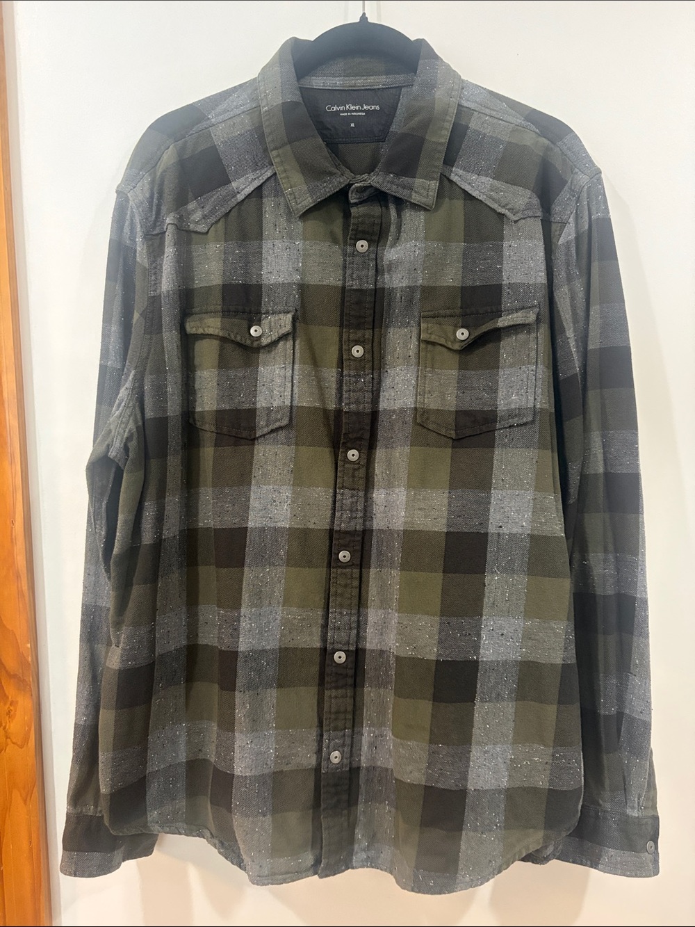 Calvin Klein Jeans Olive & Gray Plaid Shirt Jacket